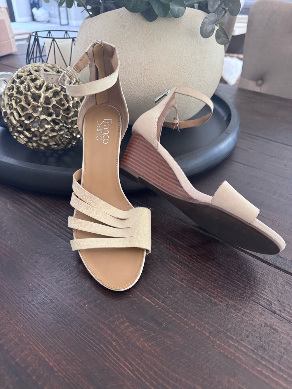 Franco Sarto Ankle-Strap Low Wedge Sandals